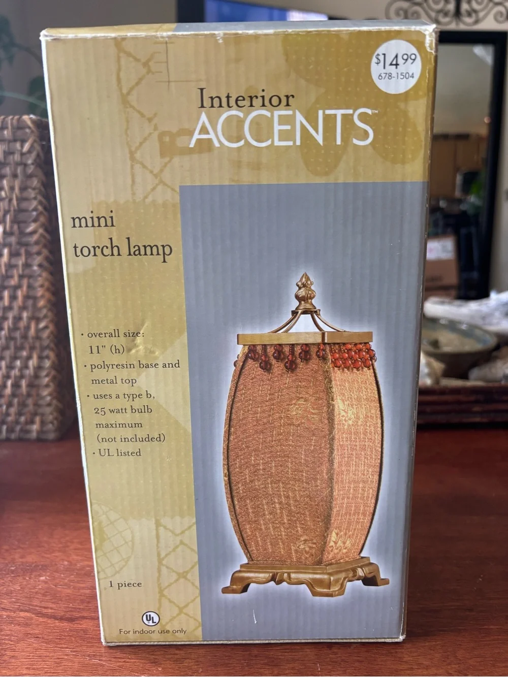 Interior Accents mini torch lamp w distinctive beaded fabric shade & resin base